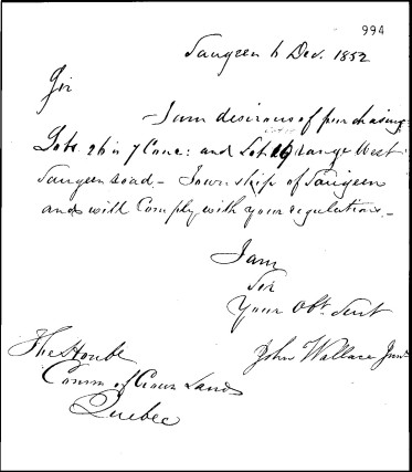Saugeen Township Paper 994 dated December 6, 1852
